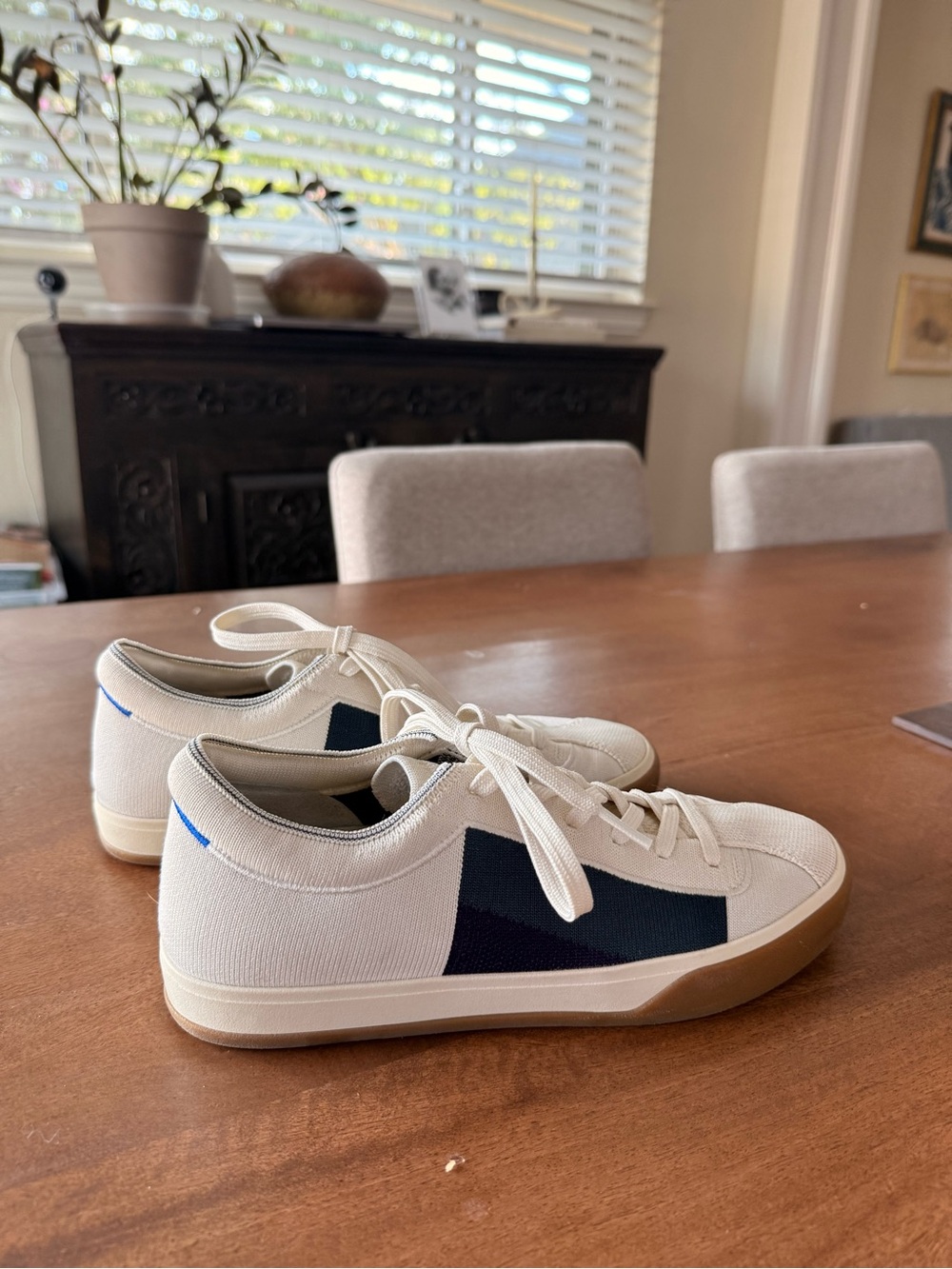 Rothy’s cream and blackberry sneakers
